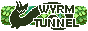 dark green text that says wyrm tunnel. behind it is a solid dark green draconic wyrm creature and behind that is a light green leaf texture