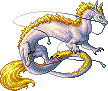 a white wingless dragon with a golden mane