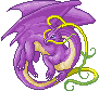 a purple dragon with yellow whiskers