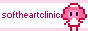 to the left is pink text on a white background that says soft heart clinic. to the left is an animated pixel nurse bobbing her head.