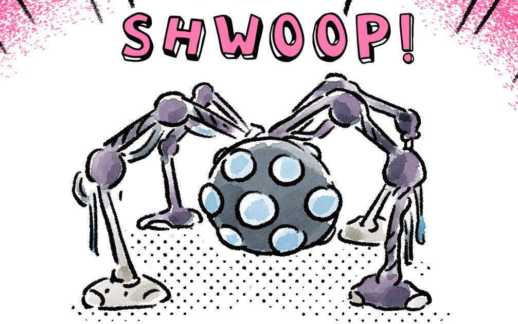 a drawing of the groovy long legs with text above saying shwoop
